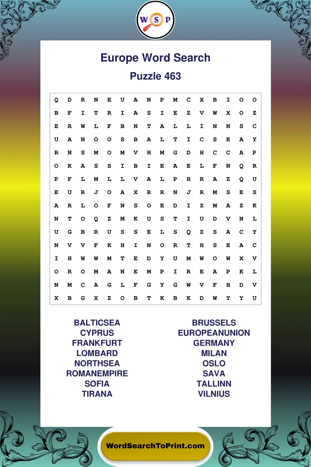 Europe Word Search Puzzle 463