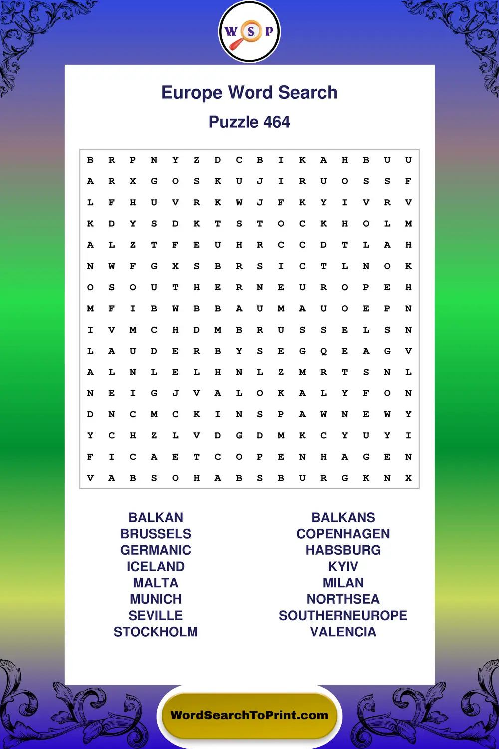Europe Word Search Puzzle 464