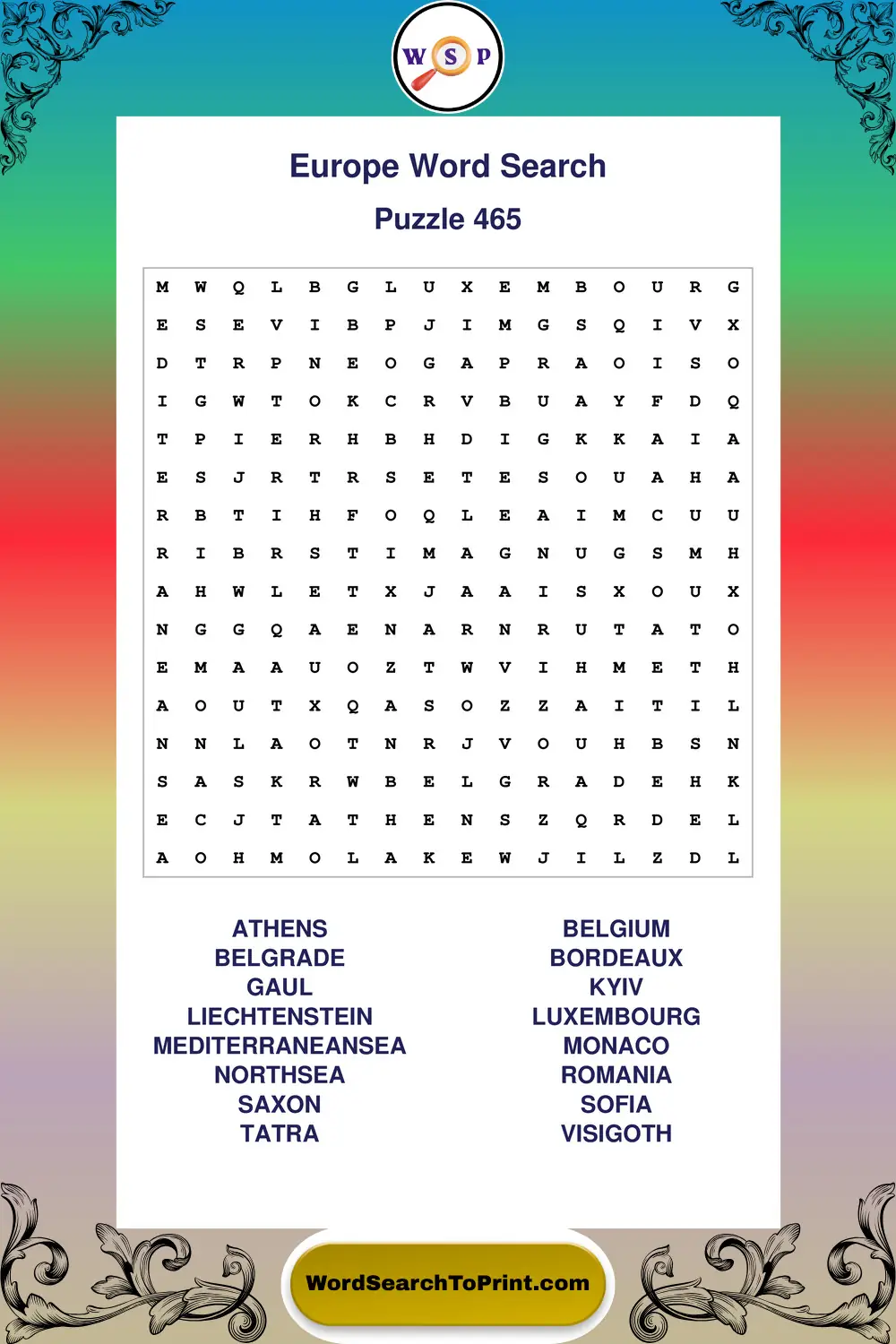 Europe Word Search Puzzle 465