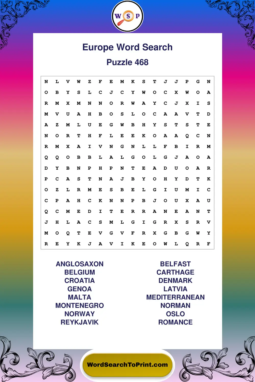 Europe Word Search Puzzle 468