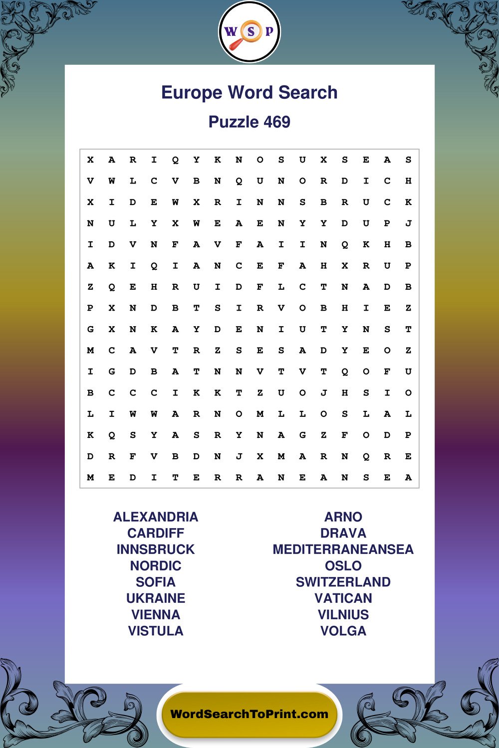 Europe Word Search Puzzle 469