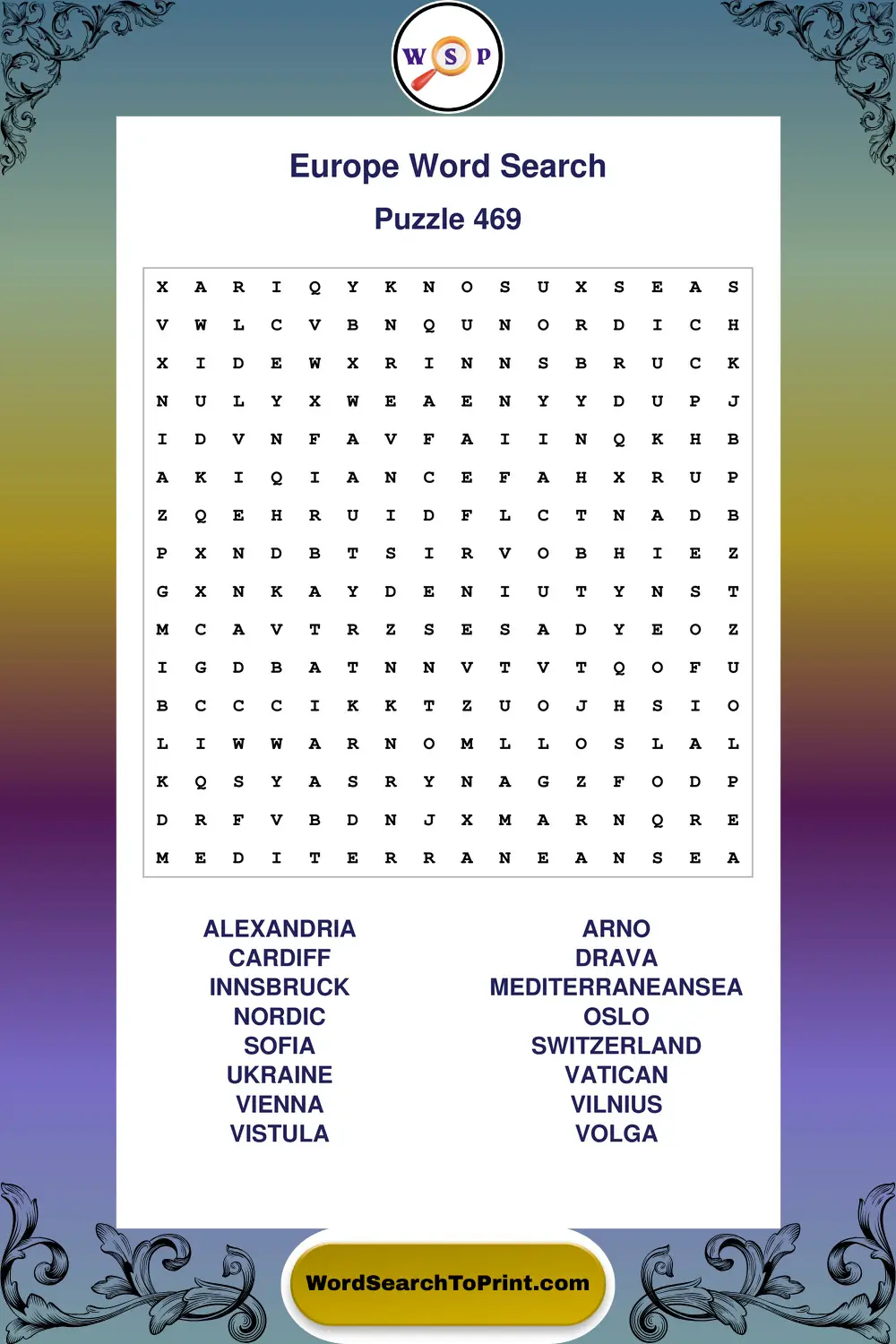 Europe Word Search Puzzle 469