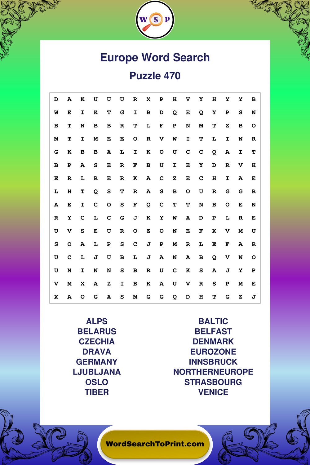 Europe Word Search Puzzle 470