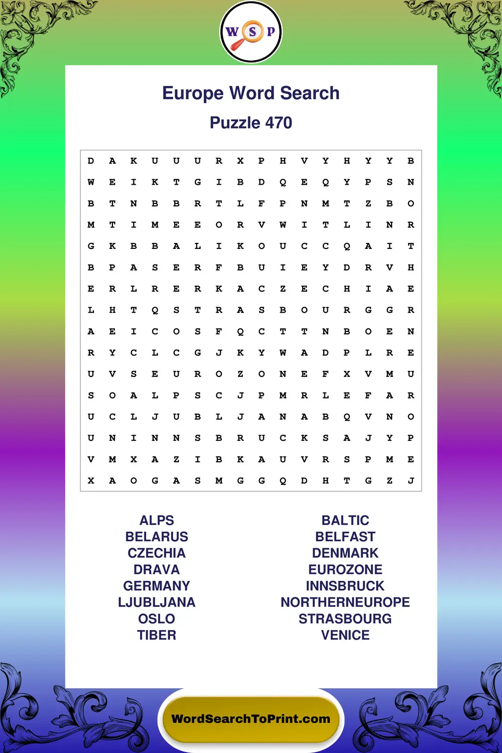 Europe Word Search Puzzle 470