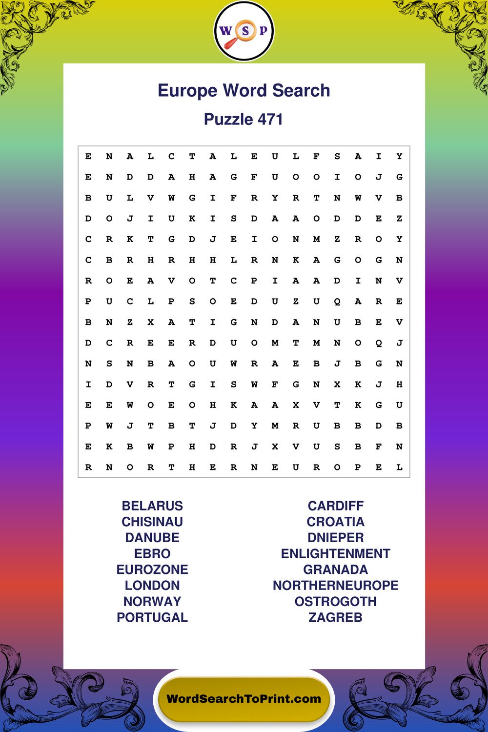 Europe Word Search Puzzle 471