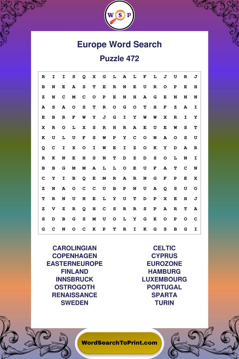 Europe Word Search Puzzle 472