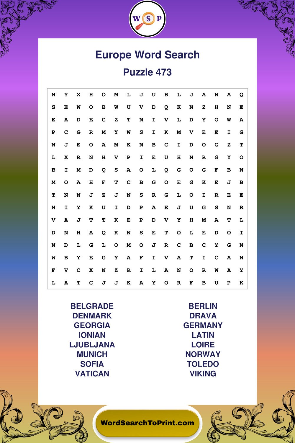 Europe Word Search Puzzle 473
