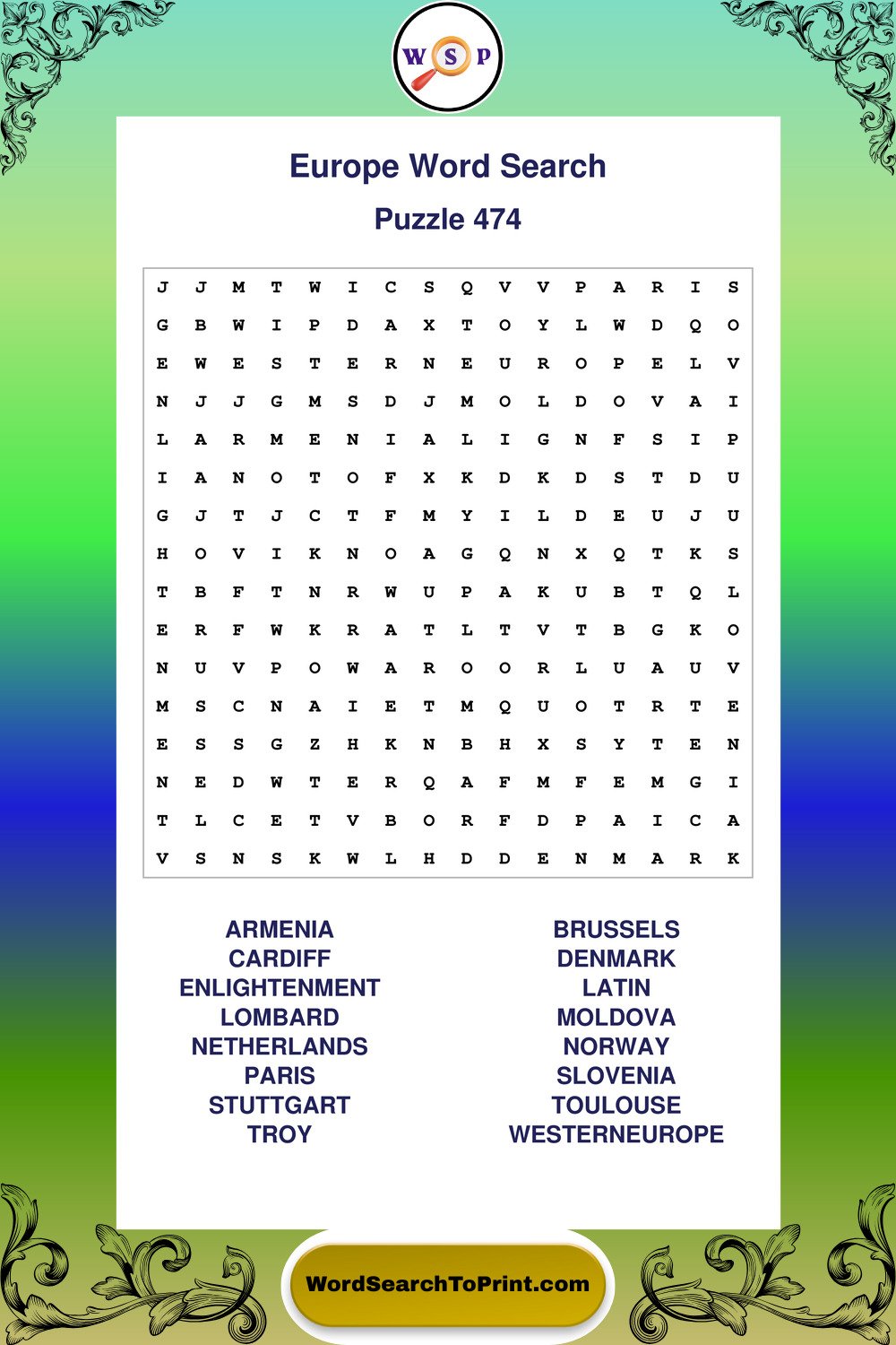 Europe Word Search Puzzle 474