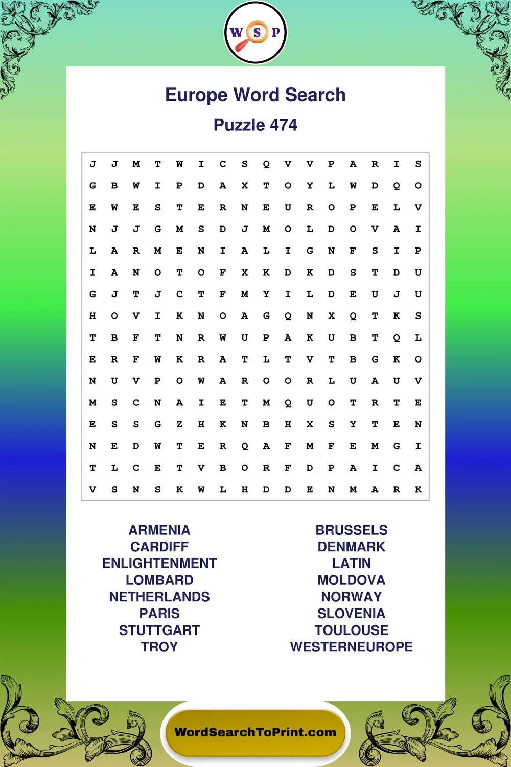 Europe Word Search Puzzle 474