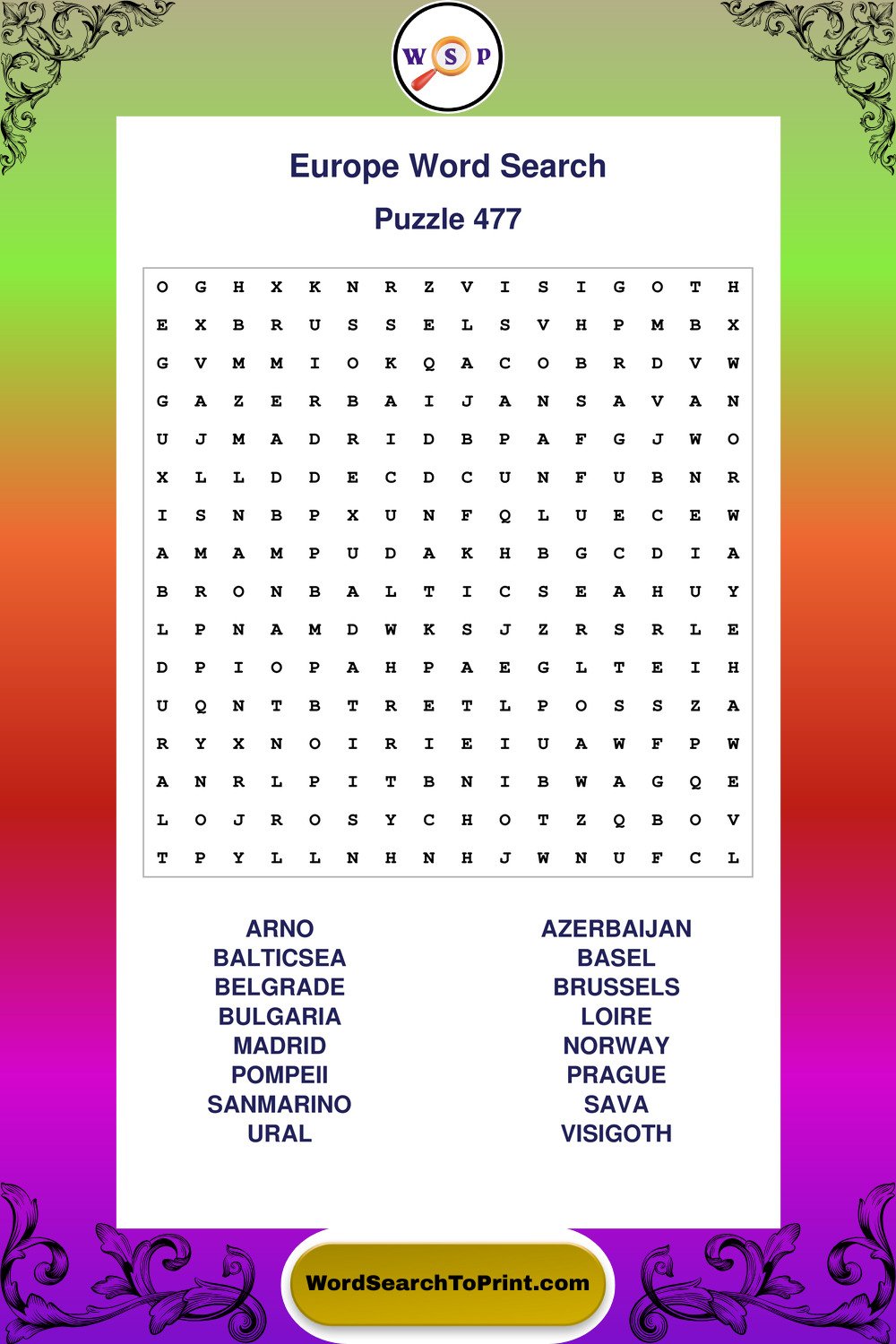 Europe Word Search Puzzle 477