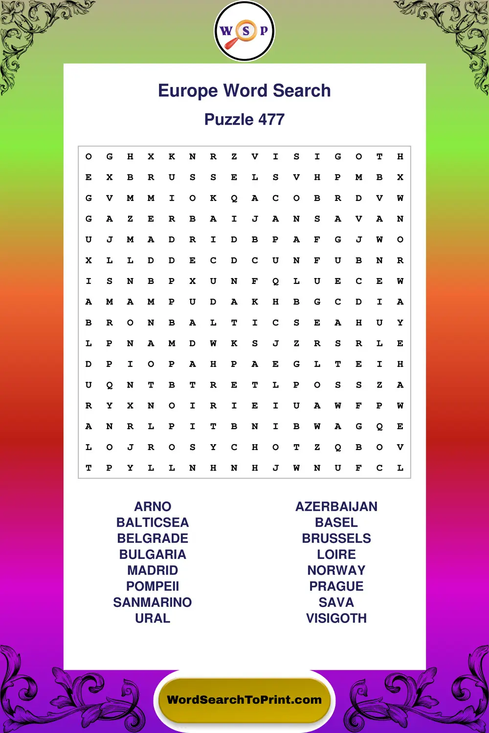 Europe Word Search Puzzle 477
