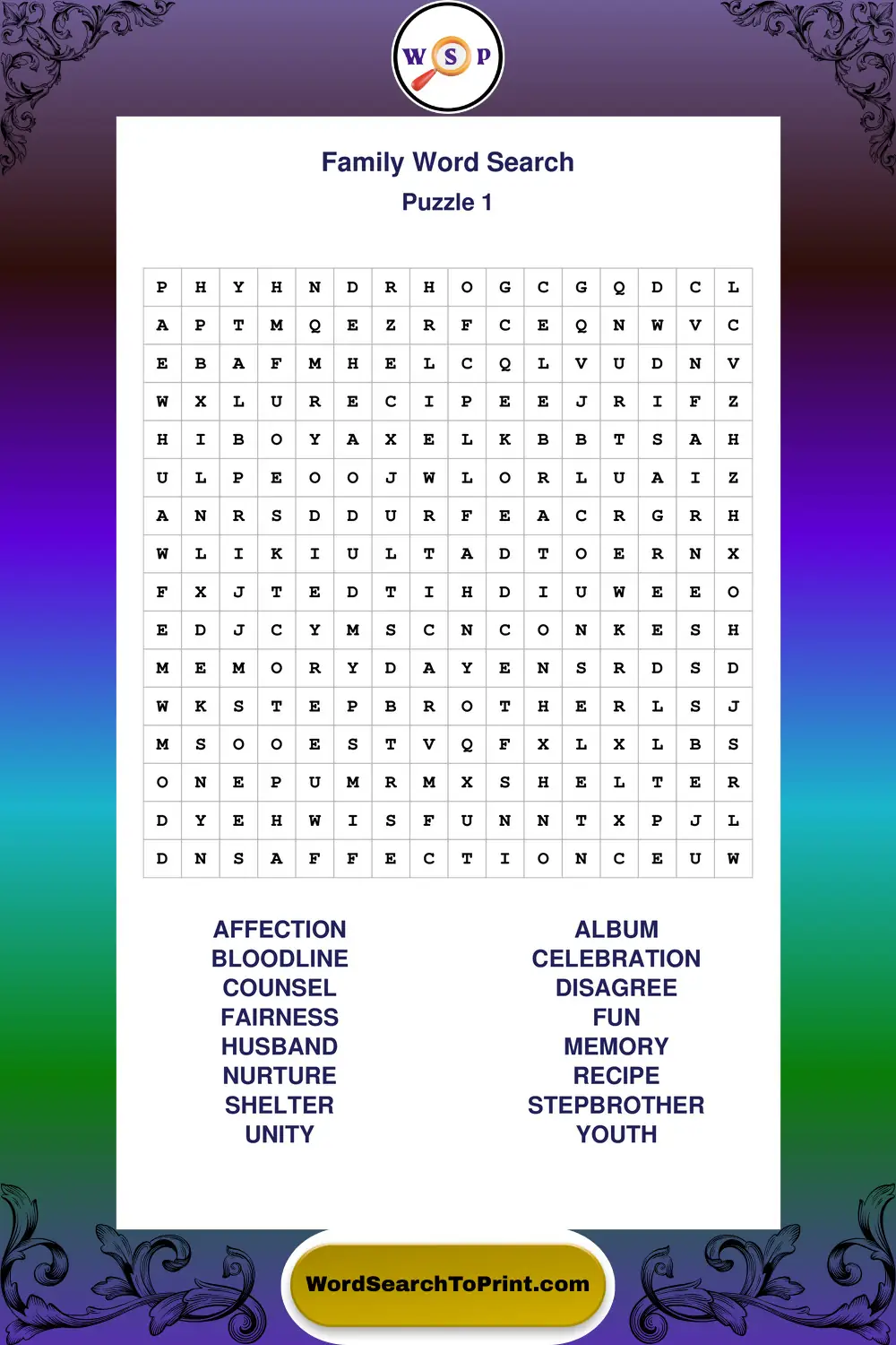 Family Word Search Puzzle 1