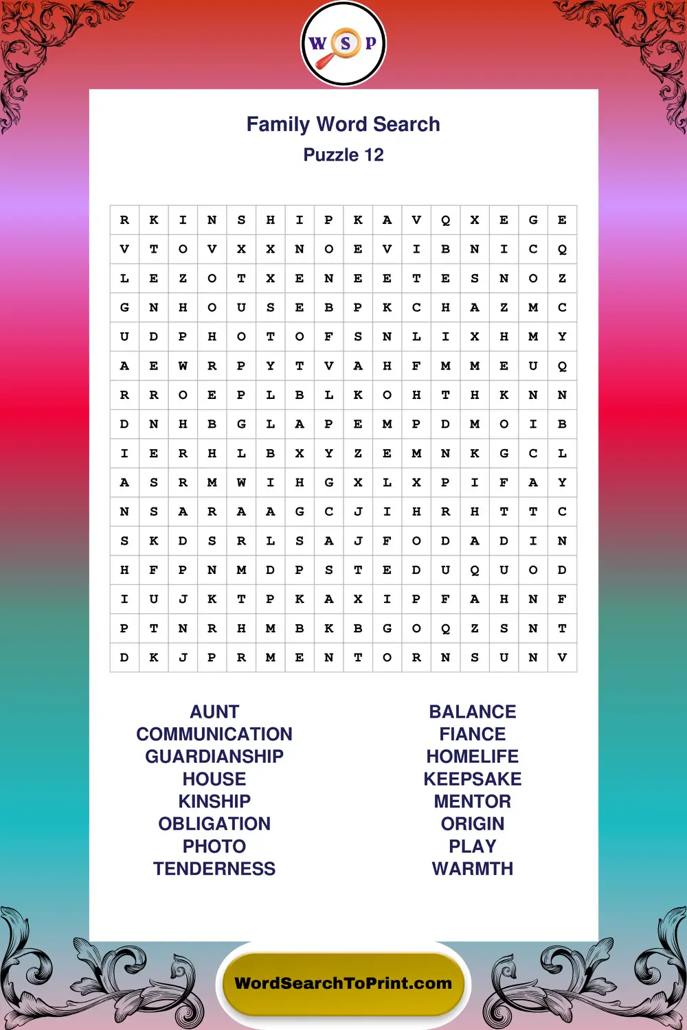 Family Word Search Puzzle 12