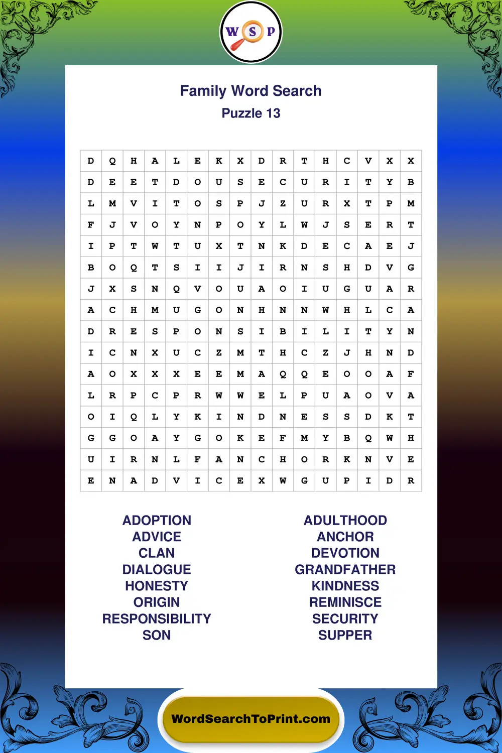 Family Word Search Puzzle 13