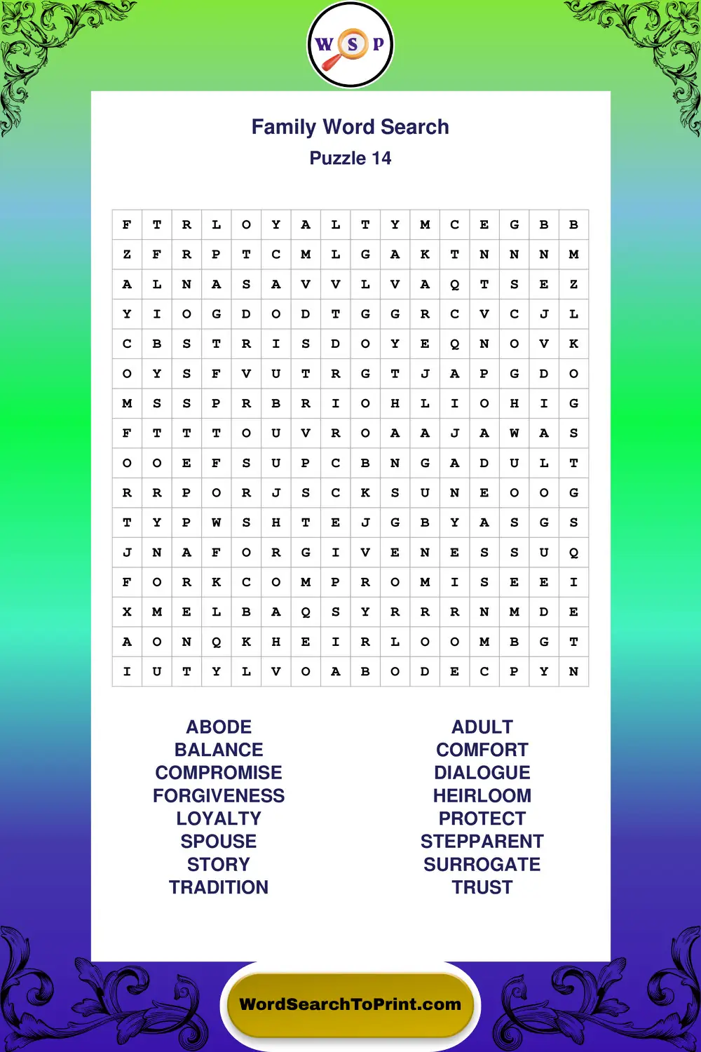 Family Word Search Puzzle 14