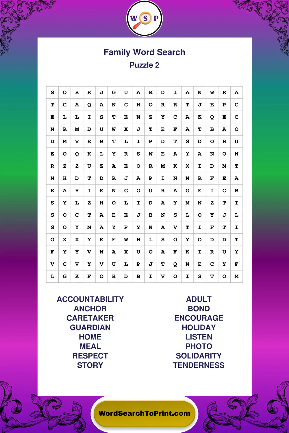 Family Word Search Puzzle 2