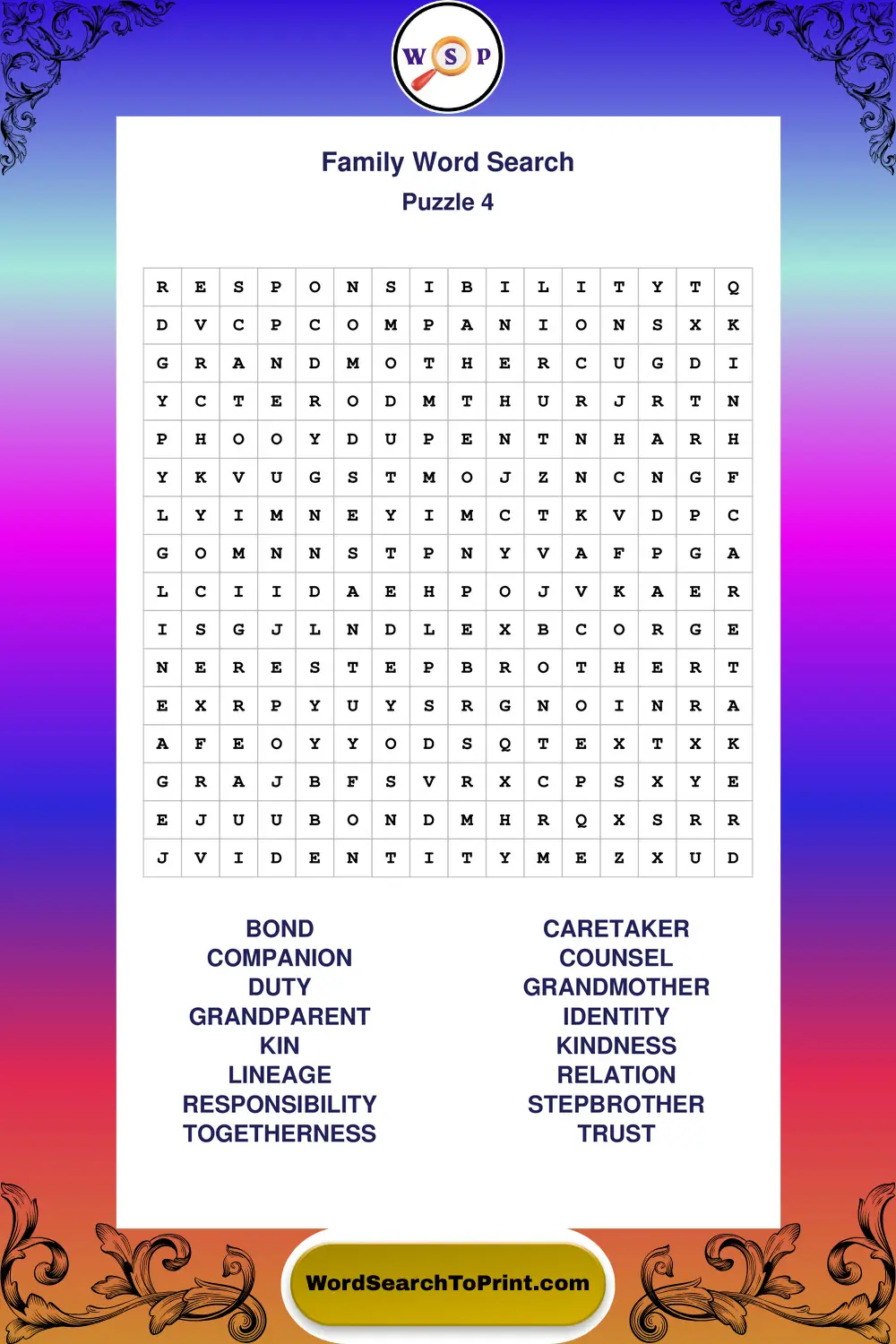 Family Word Search Puzzle 4
