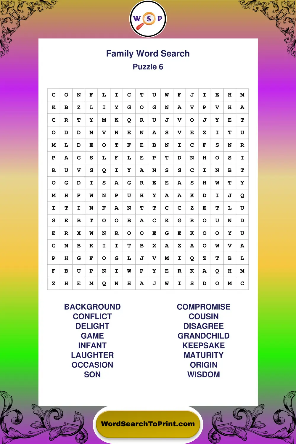 Family Word Search Puzzle 6