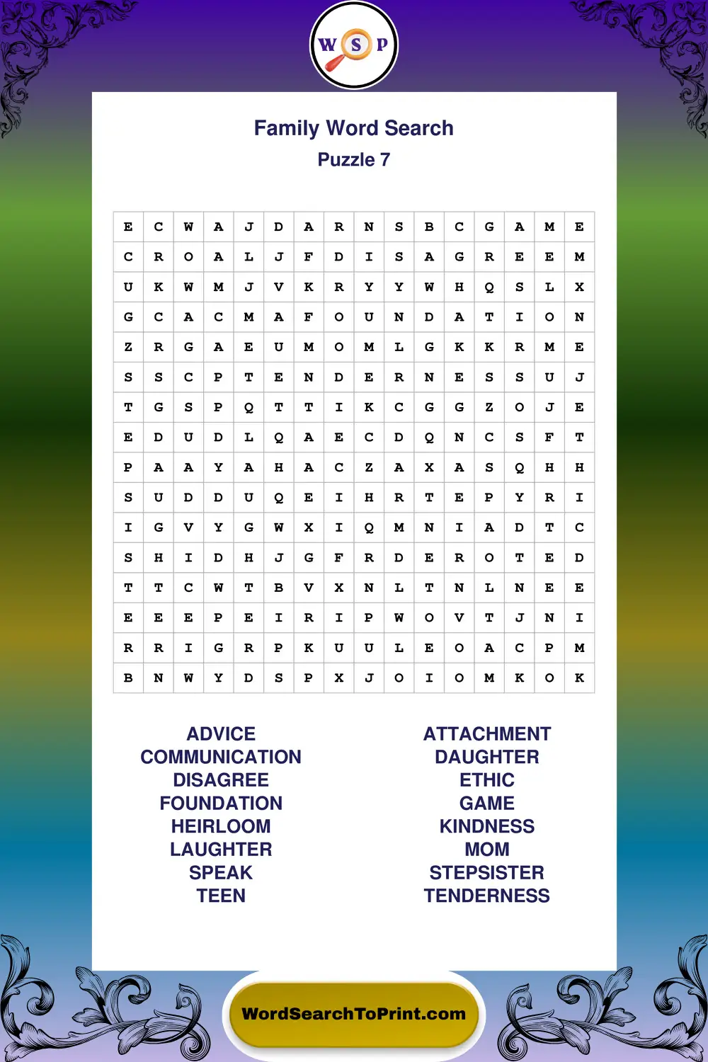 Family Word Search Puzzle 7