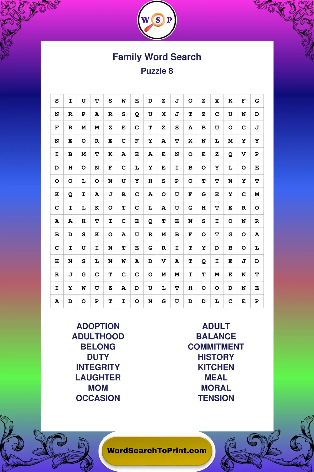 Family Word Search Puzzle 8