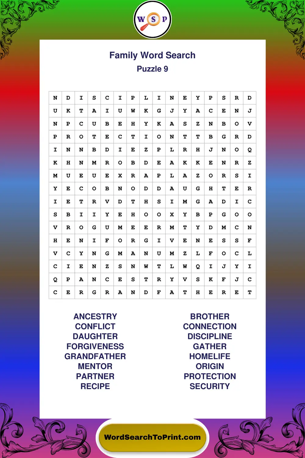 Family Word Search Puzzle 9