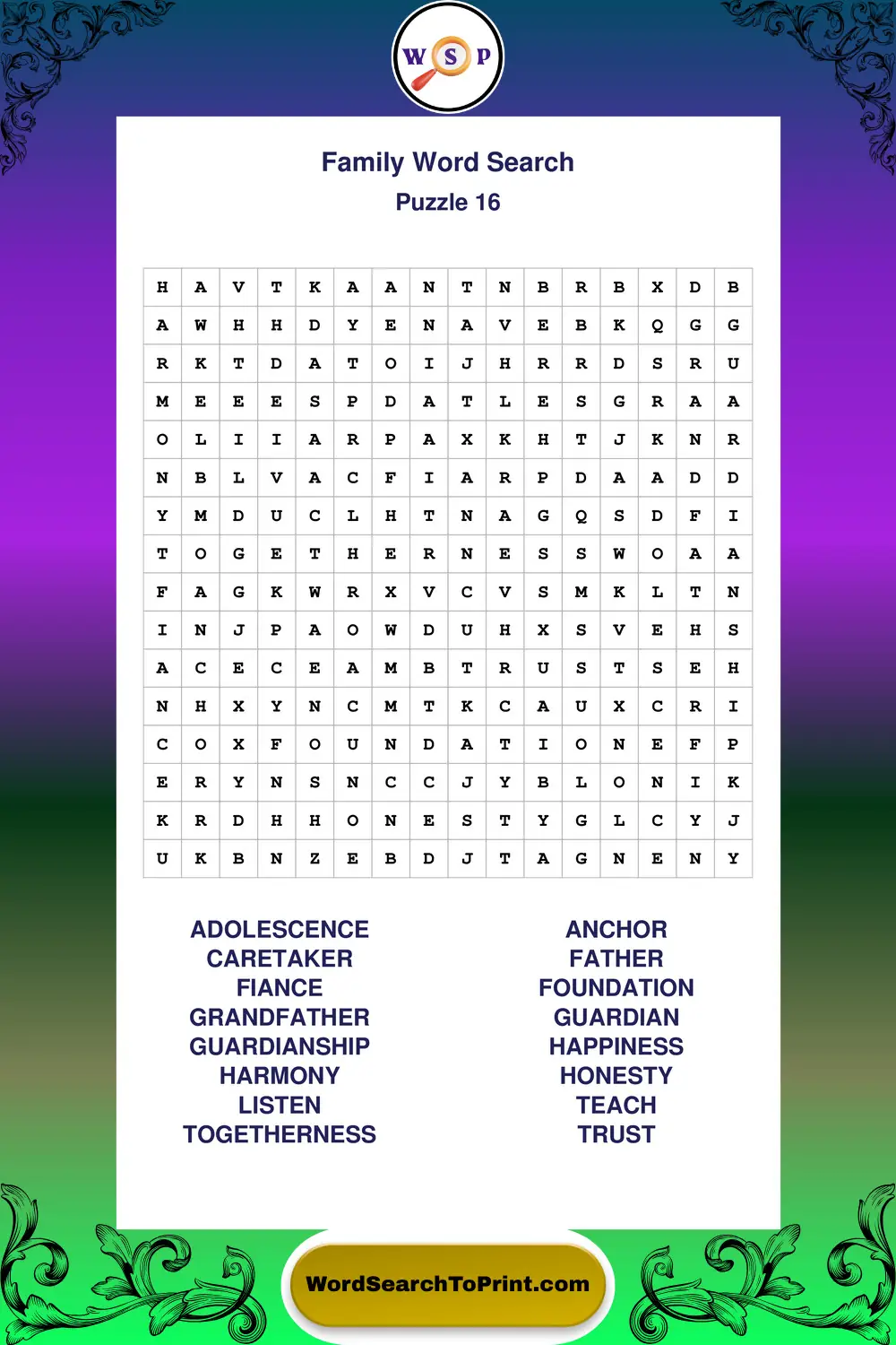 Family Word Search Puzzle 16