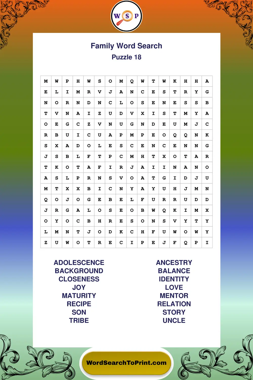 Family Word Search Puzzle 18
