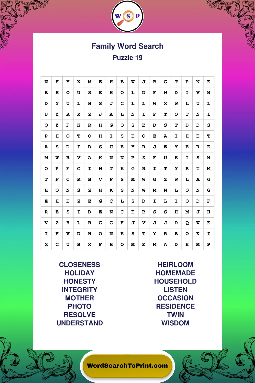 Family Word Search Puzzle 19