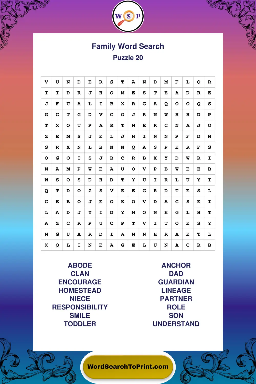 Family Word Search Puzzle 20