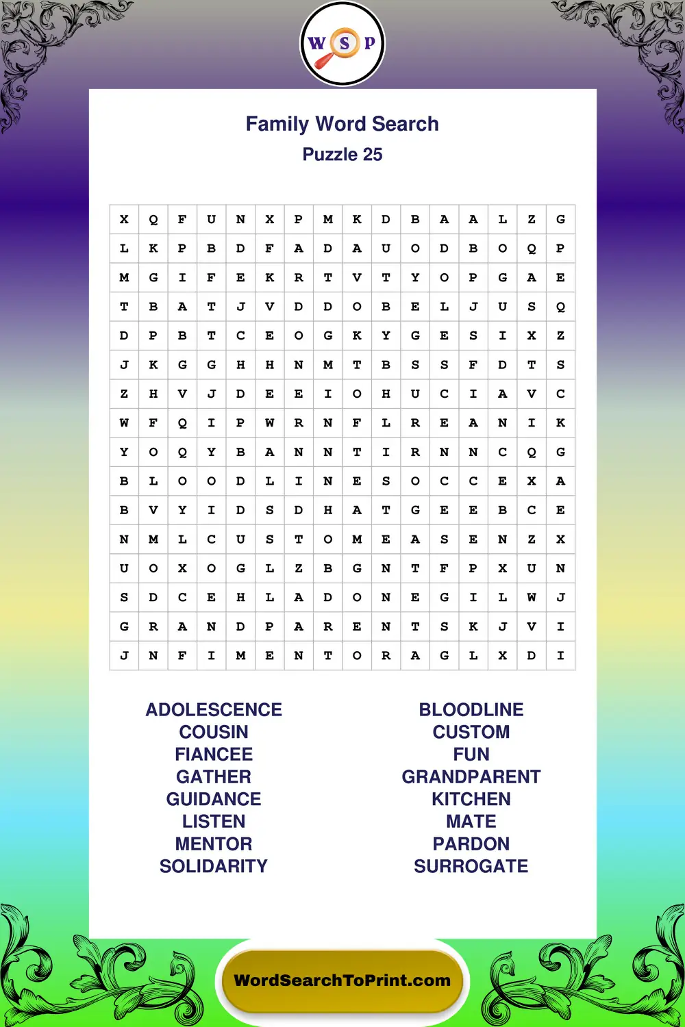 Family Word Search Puzzle 25