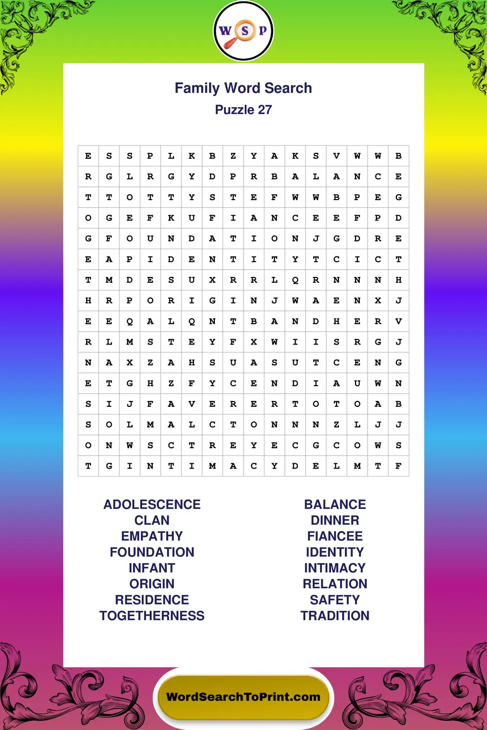 Family Word Search Puzzle 27