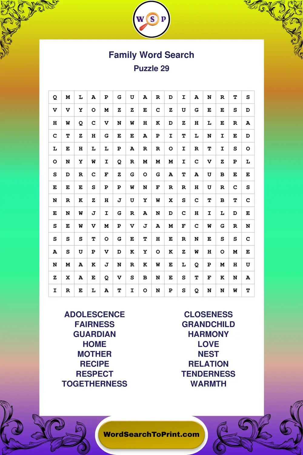 Family Word Search Puzzle 29