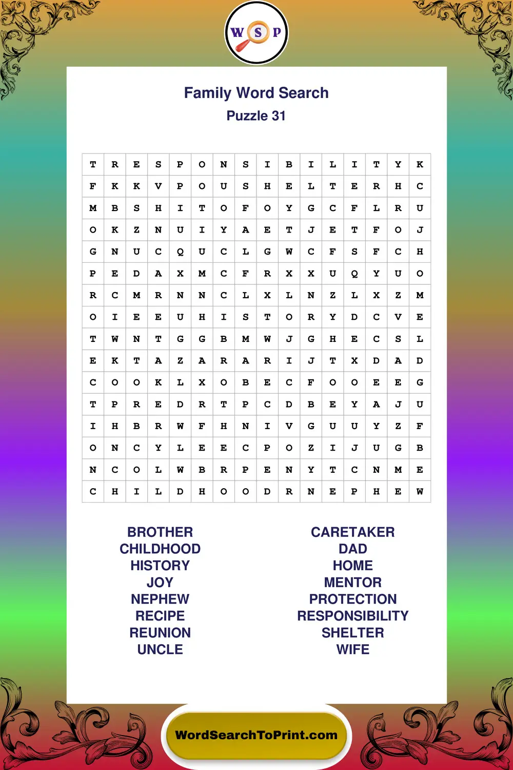 Family Word Search Puzzle 31