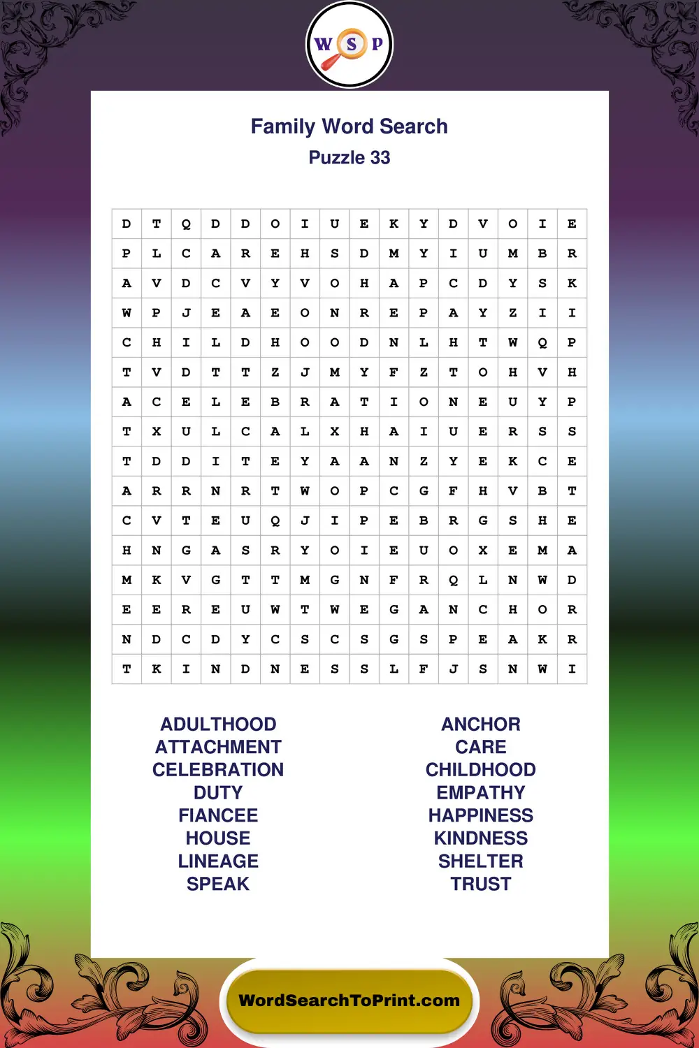 Family Word Search Puzzle 33