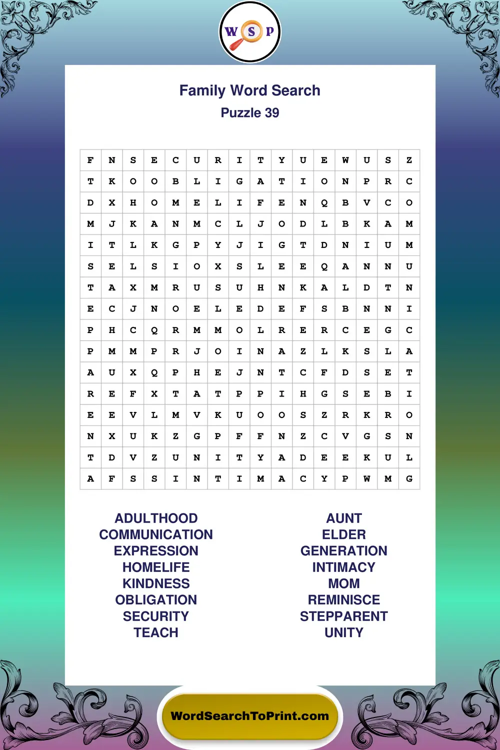 Family Word Search Puzzle 39