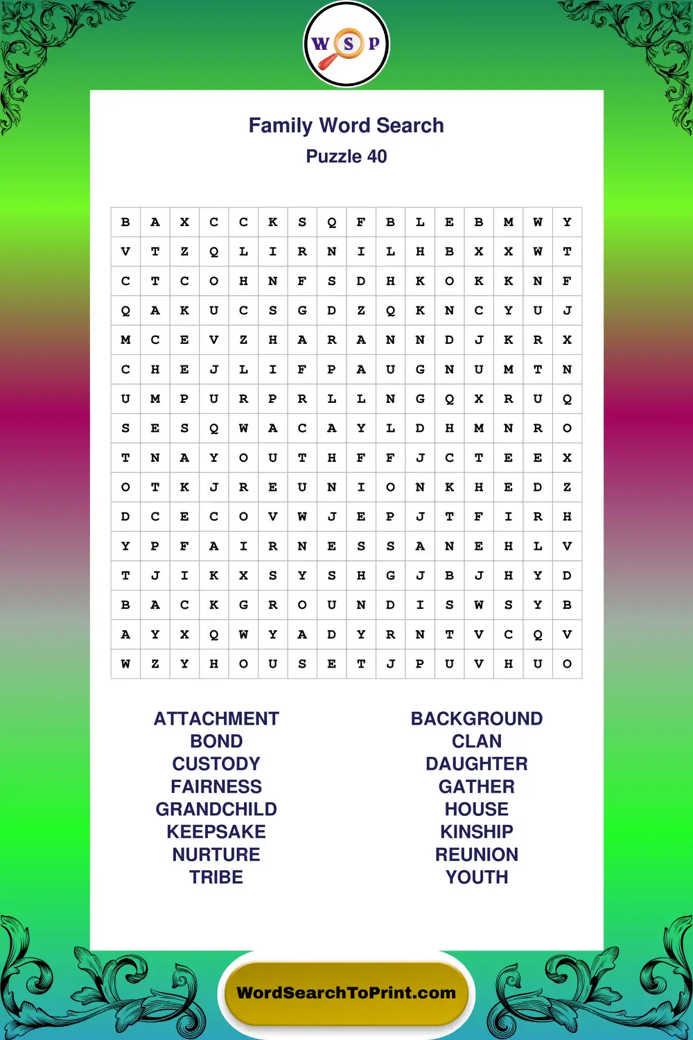 Family Word Search Puzzle 40