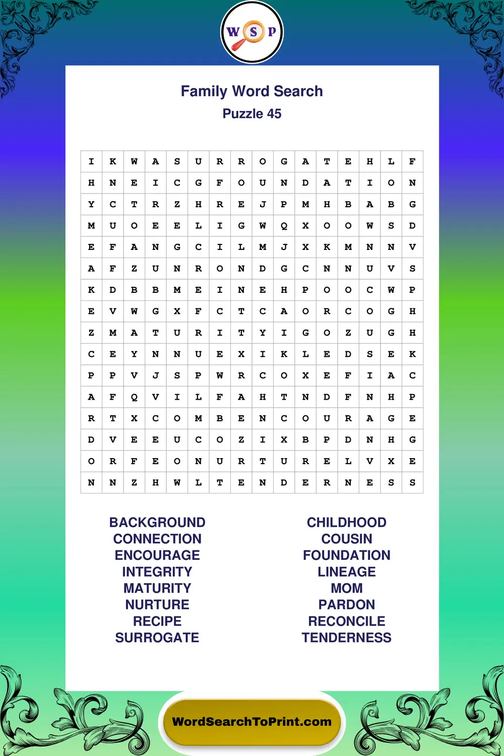 Family Word Search Puzzle 45