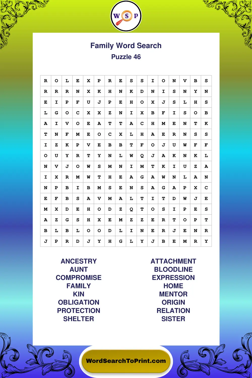 Family Word Search Puzzle 46