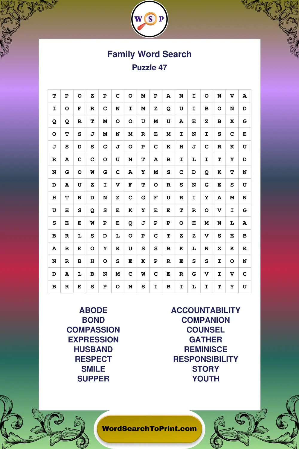 Family Word Search Puzzle 47