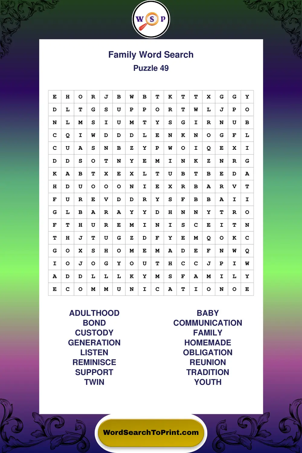 Family Word Search Puzzle 49