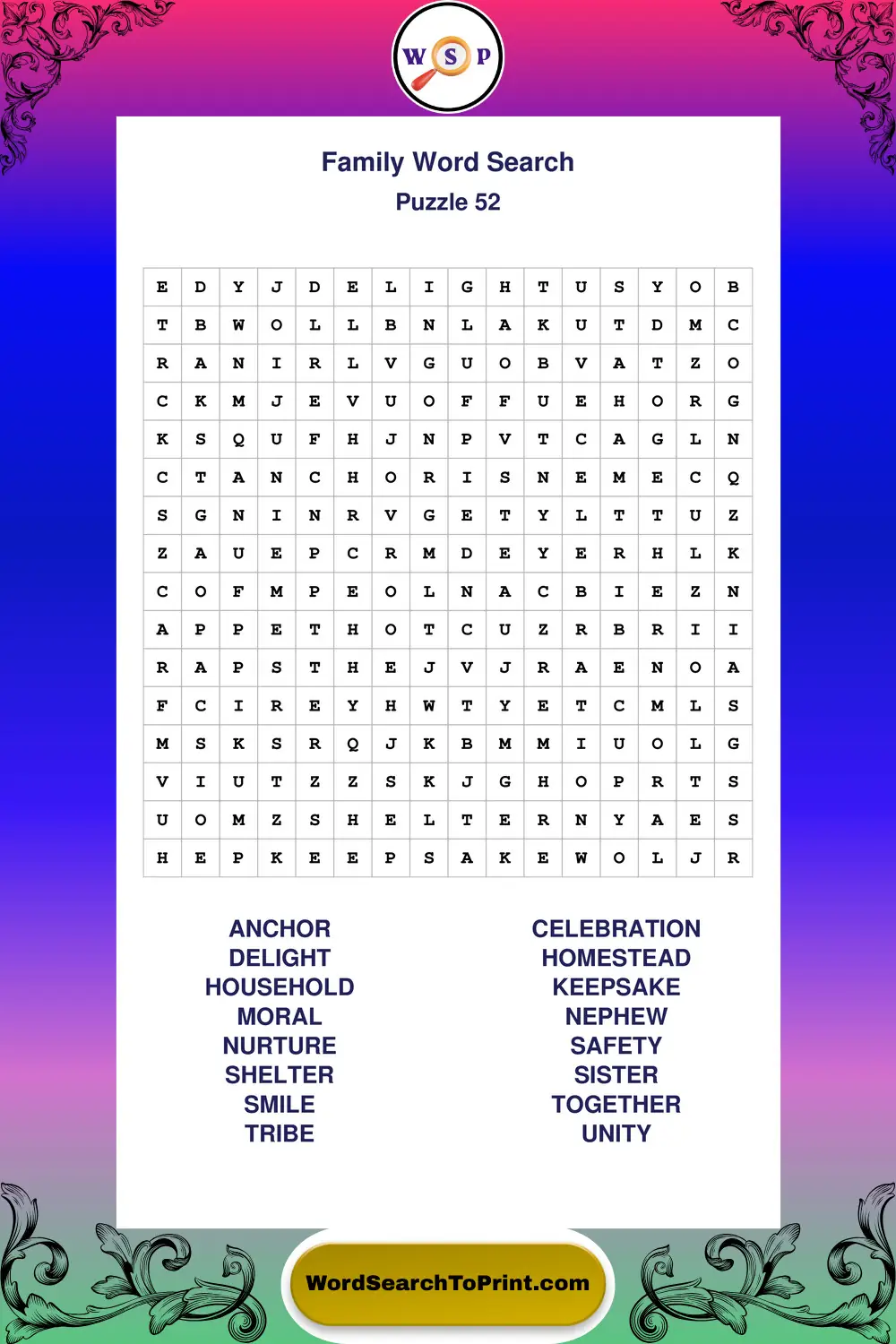 Family Word Search Puzzle 52