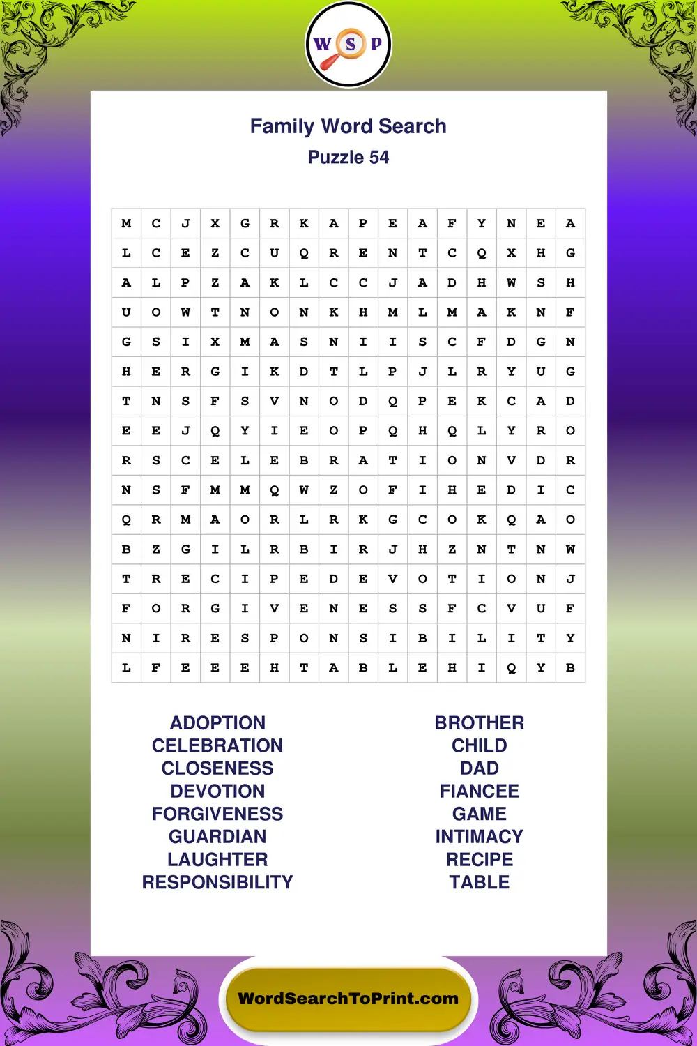 Family Word Search Puzzle 54