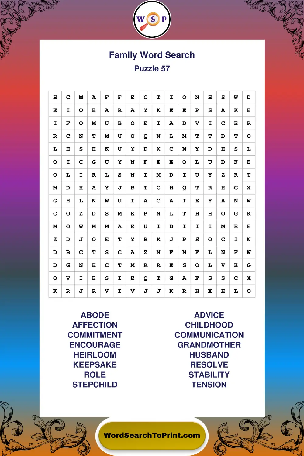 Family Word Search Puzzle 57