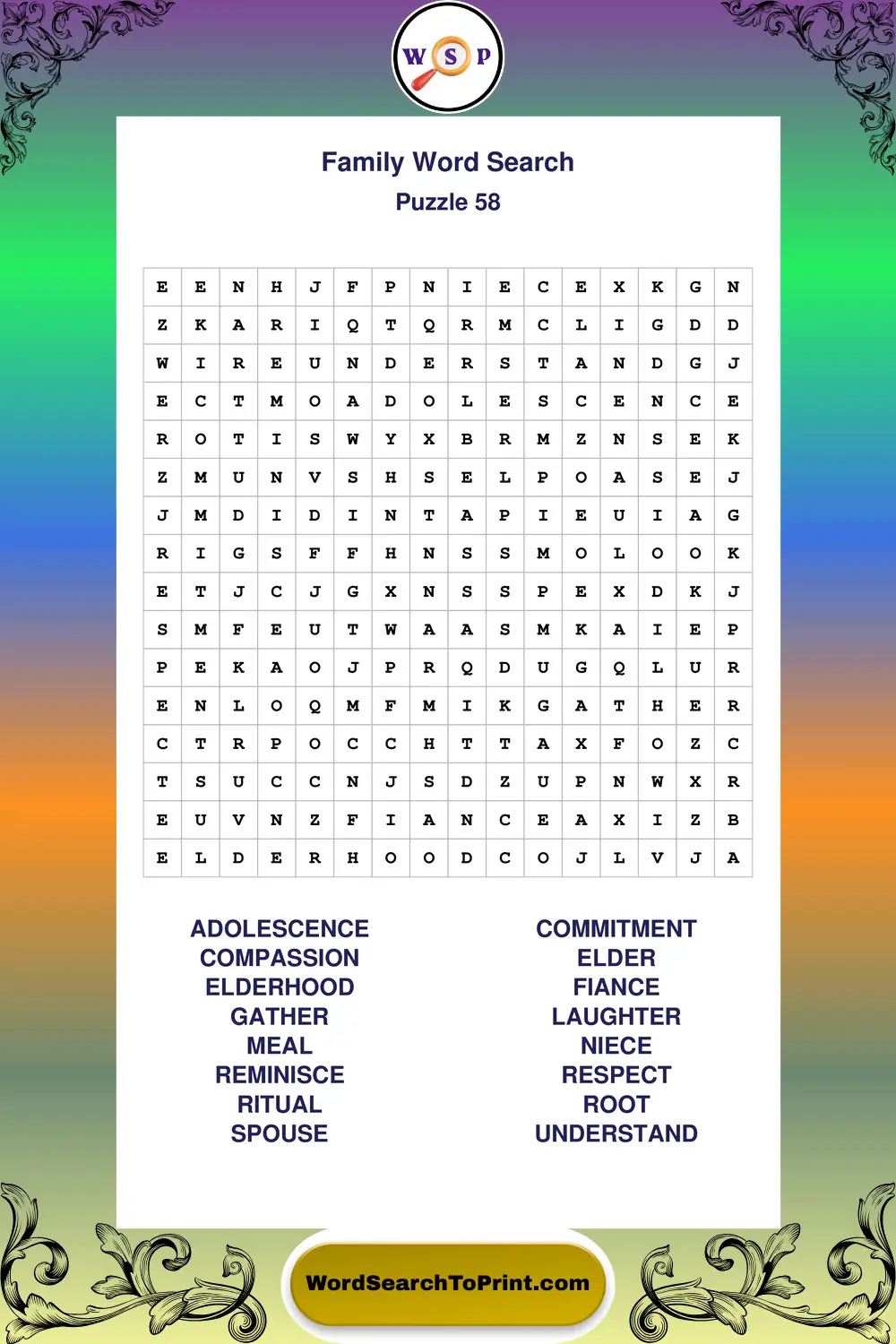 Family Word Search Puzzle 58