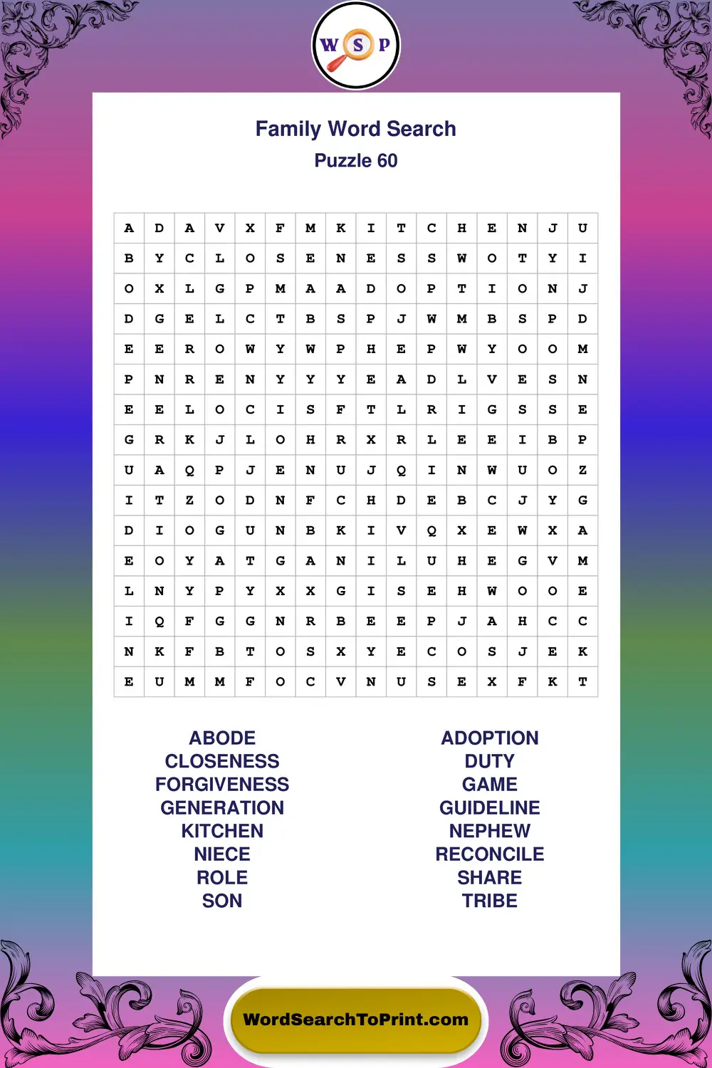 Family Word Search Puzzle 60