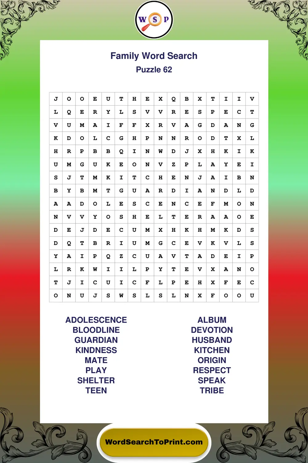 Family Word Search Puzzle 62