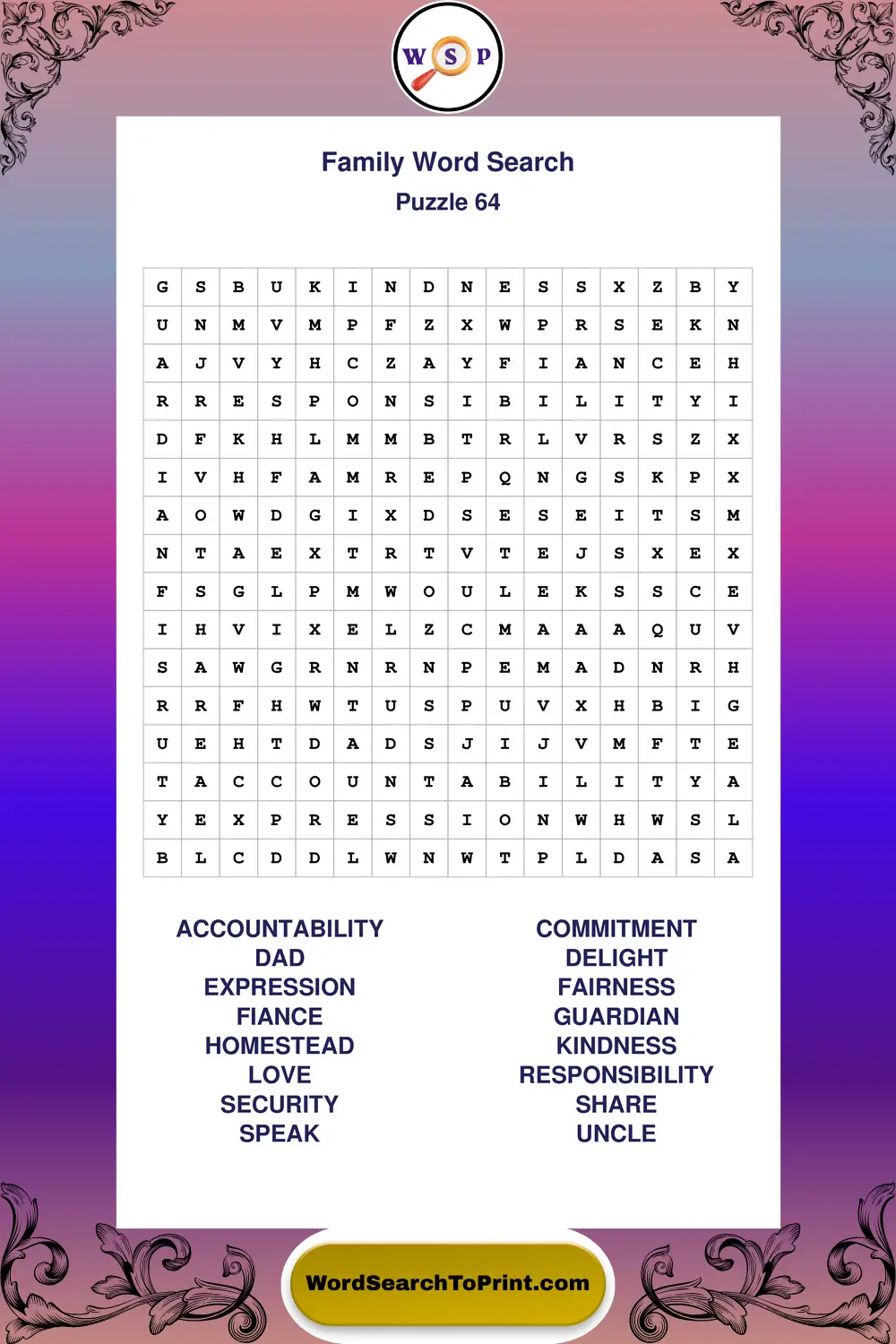Family Word Search Puzzle 64