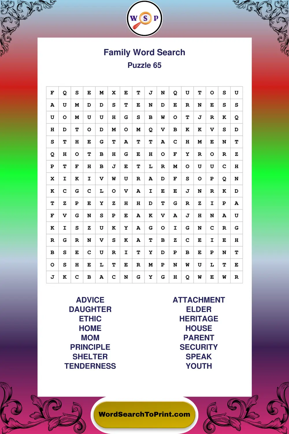 Family Word Search Puzzle 65