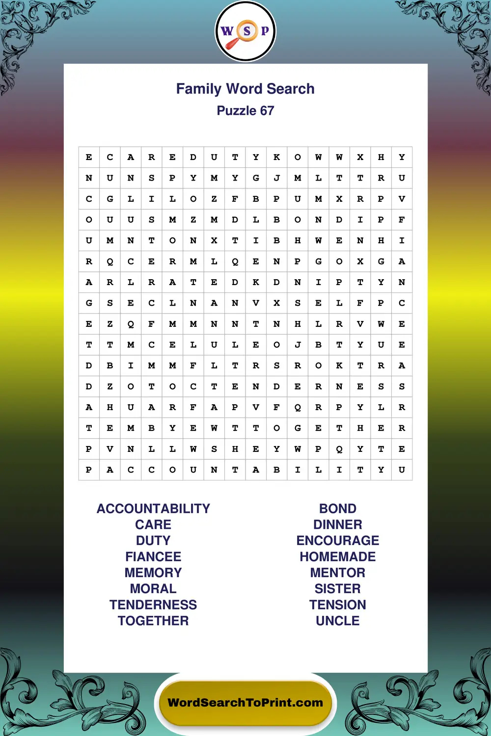 Family Word Search Puzzle 67