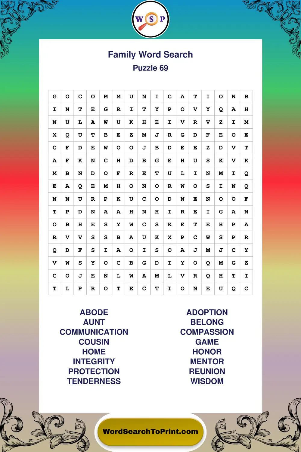 Family Word Search Puzzle 69